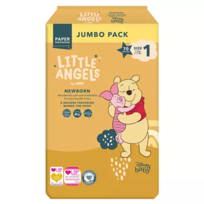 LITTLE ANGELS by ASDA Little Angels by Newborn Disney Size 1 2-5 kg Jumbo Pack 70 Nappies